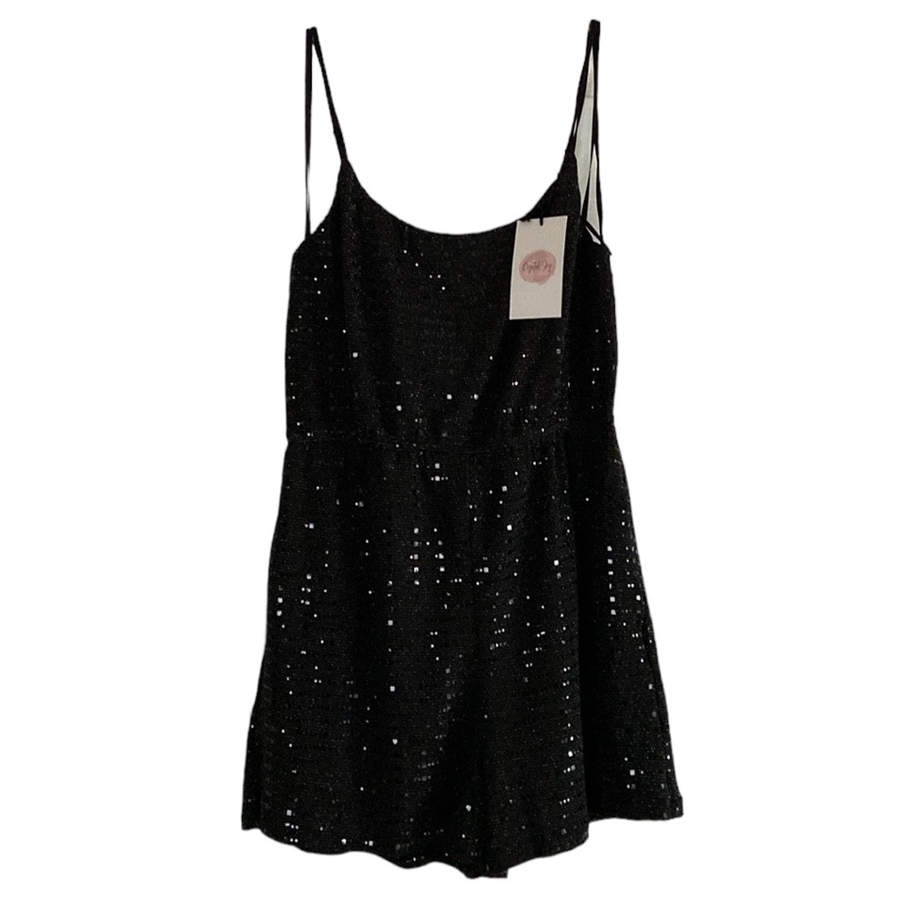 Black Sequin Romper with Spaghetti Straps